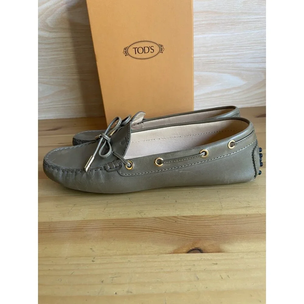 TOD’S Gommino Driving Shoes Size 38,5 (US 8,5) Gray Flat Leather - Picture 3 of 8